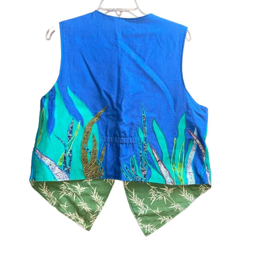 Handmade O/S Lagenlook OOAK Art to Wear Embroidered Fish Ocean Theme Vest - Picture 4 of 8